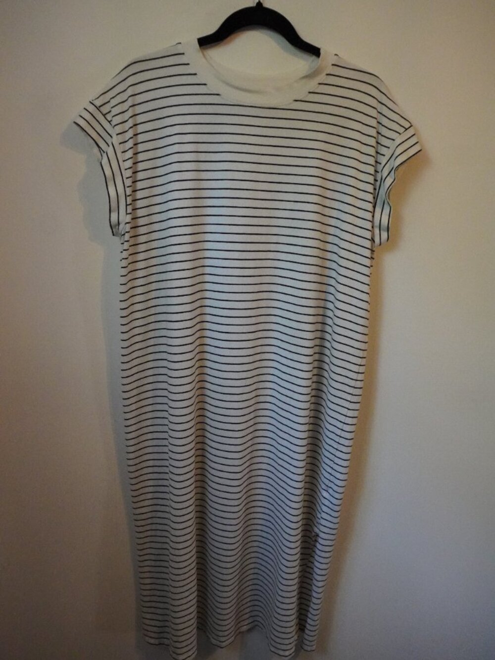 A New Day Striped T-Shirt Midi Black and Creme Dress Size Large Cotton